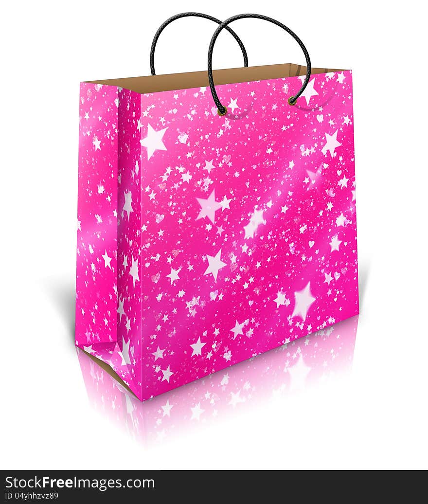 Illustration of colorful holiday shopping bag on white background.