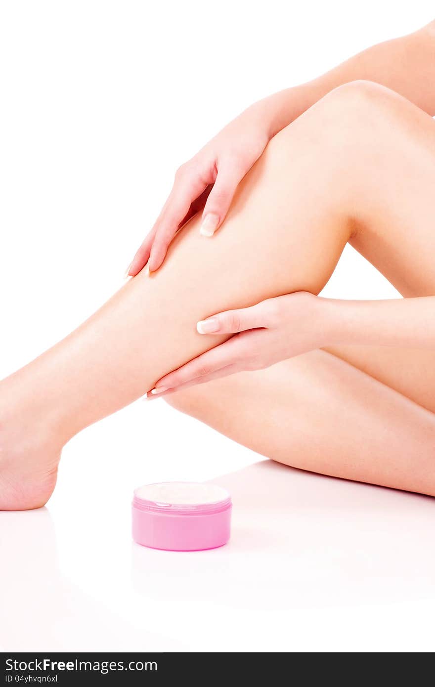 Legs cosmetic treatment, isolate on white background