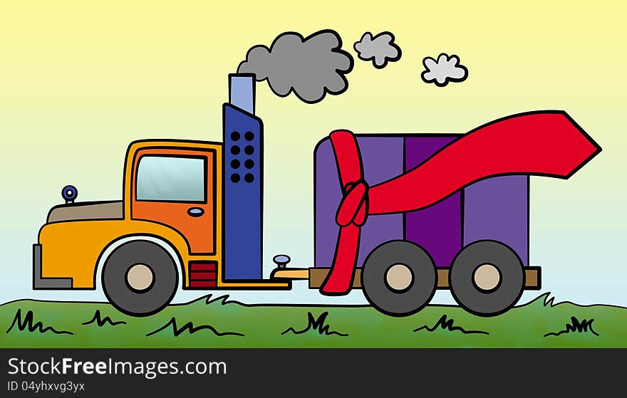 A cartoon illustration of a truck wearing a giant necktie. A cartoon illustration of a truck wearing a giant necktie