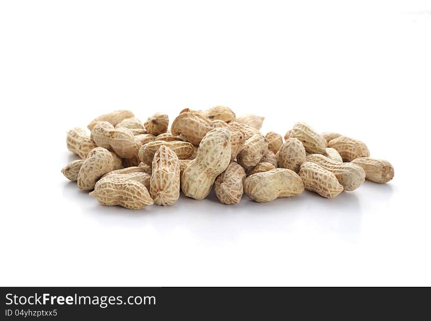 Peanuts on white background, soft shadow, reflective