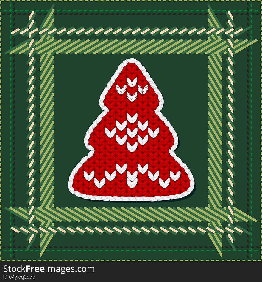 Seamless tile with bright red knitted Christmas fir tree. Seamless tile with bright red knitted Christmas fir tree