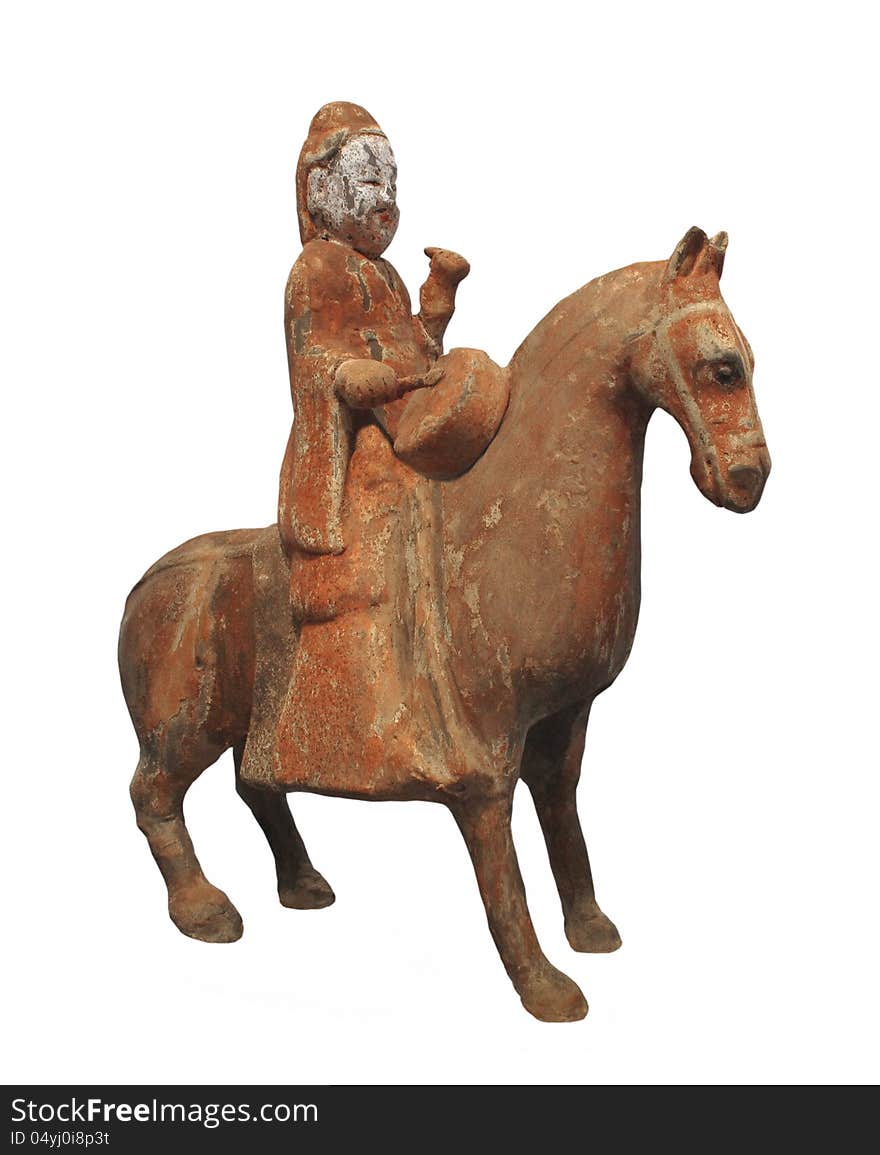 Ancient man on horse statue isolated.