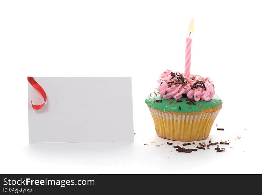 Cup Cake, With Pink Candle