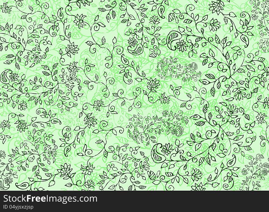 The abstract repeating pattern on the green background. The abstract repeating pattern on the green background