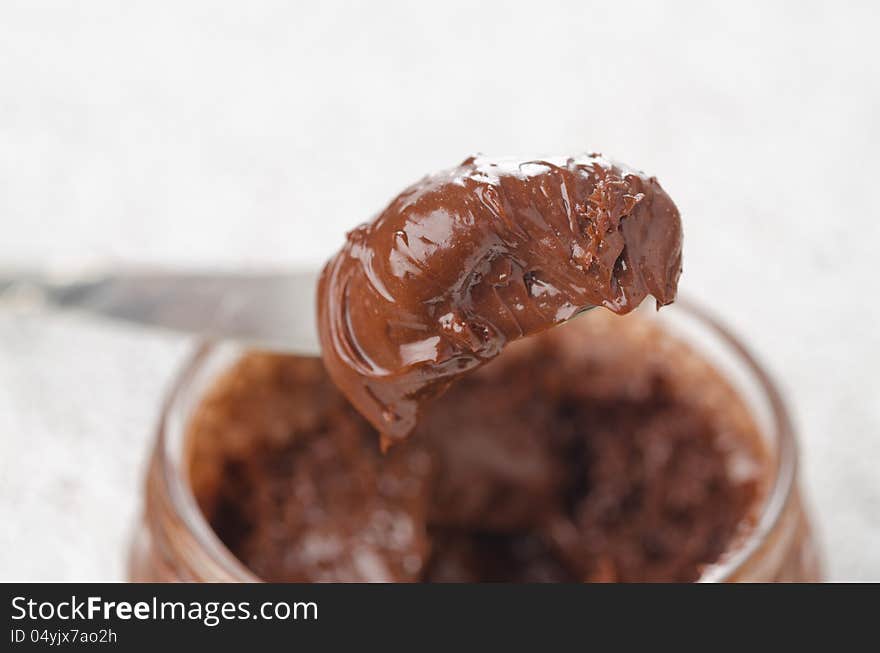 Chocolate paste in a glass jar