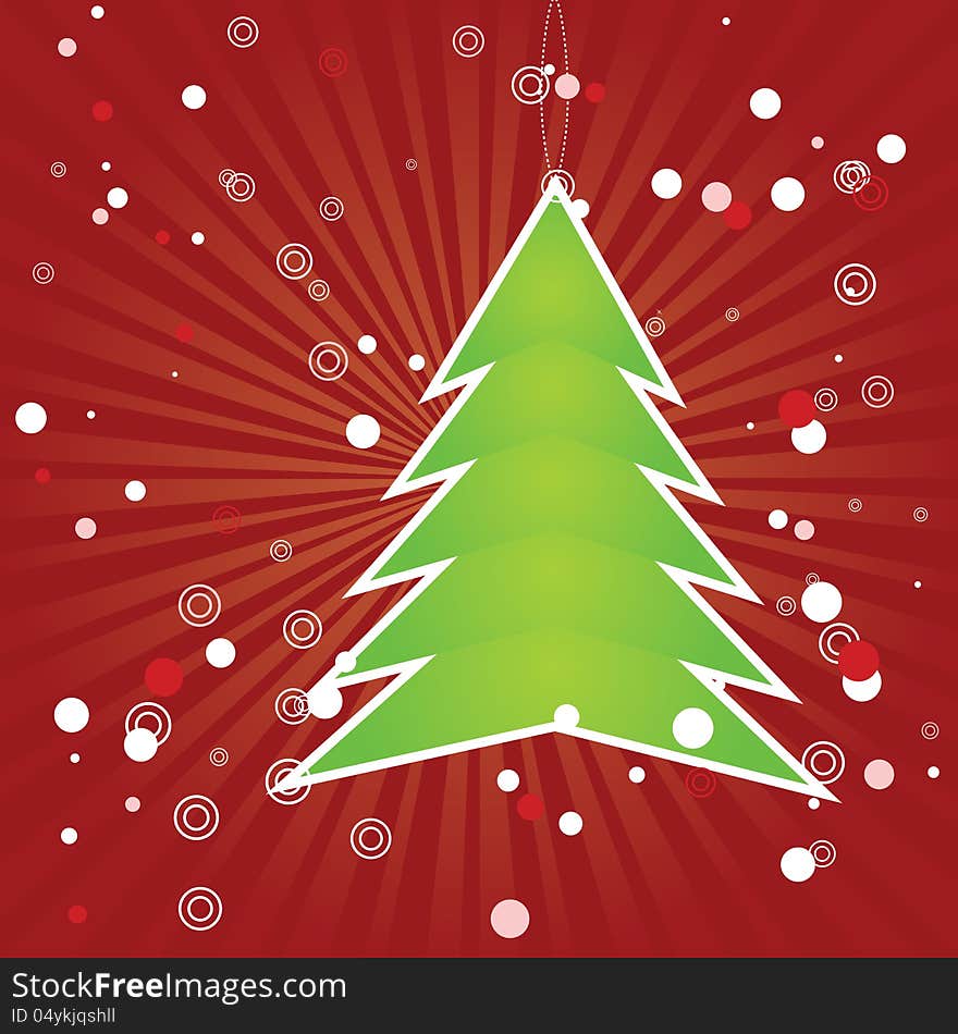 Illustration of green Christmas tree applique on red background. Illustration of green Christmas tree applique on red background.