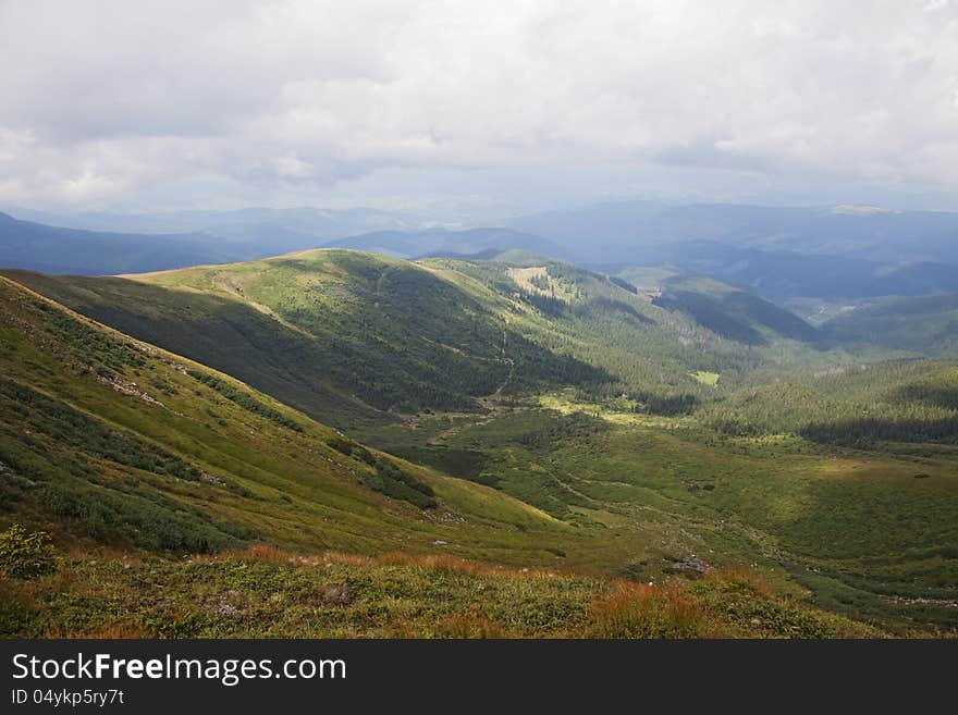 Mountain landscape, Eastern Carpathians mountains, view from above. Mountain landscape, Eastern Carpathians mountains, view from above