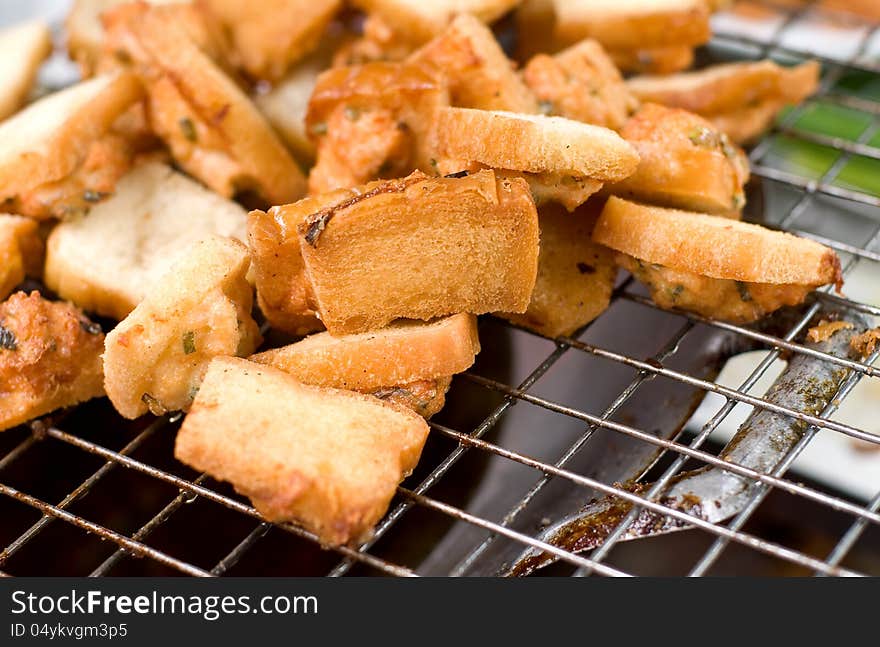 Fried bread on the grill