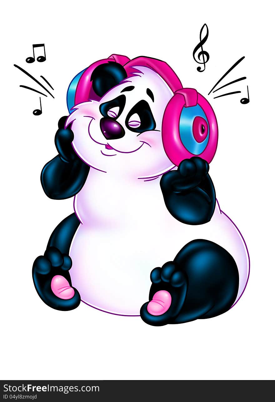 Beautiful Panda loves music cartoon