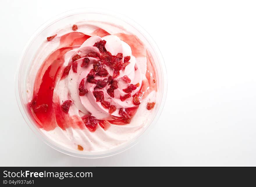 Close up strawberry pudding on white background