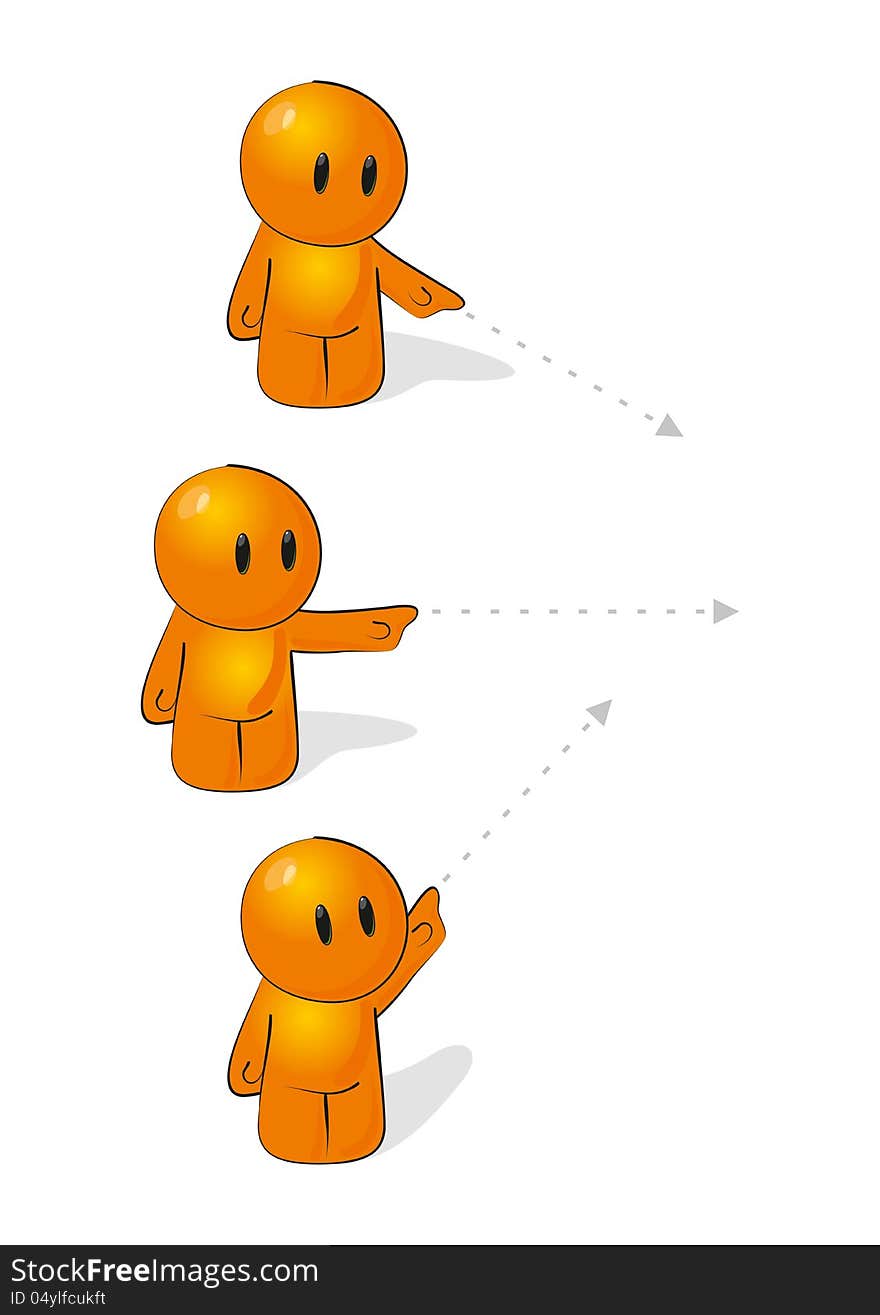 Orange man shows the direction. Orange man shows the direction