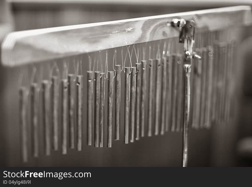 Detail close up of set of Bar Chimes musical instrument