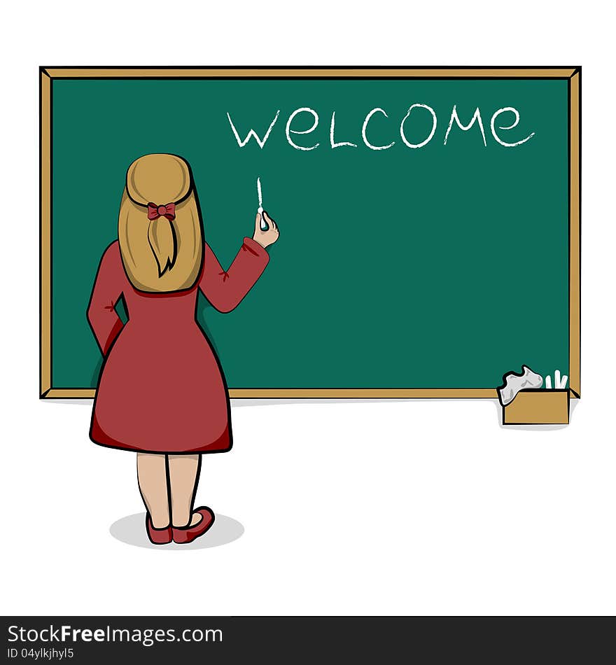 Small girl writing with chalk on schoolboard. Small girl writing with chalk on schoolboard