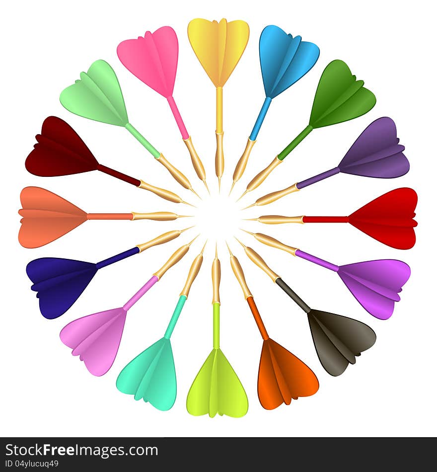 Vector colored darts in a circle on white background