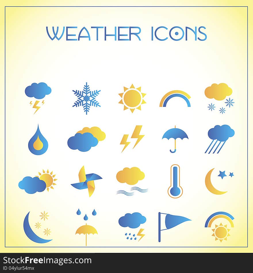 Vector illustration of weather icons on white-yellow background