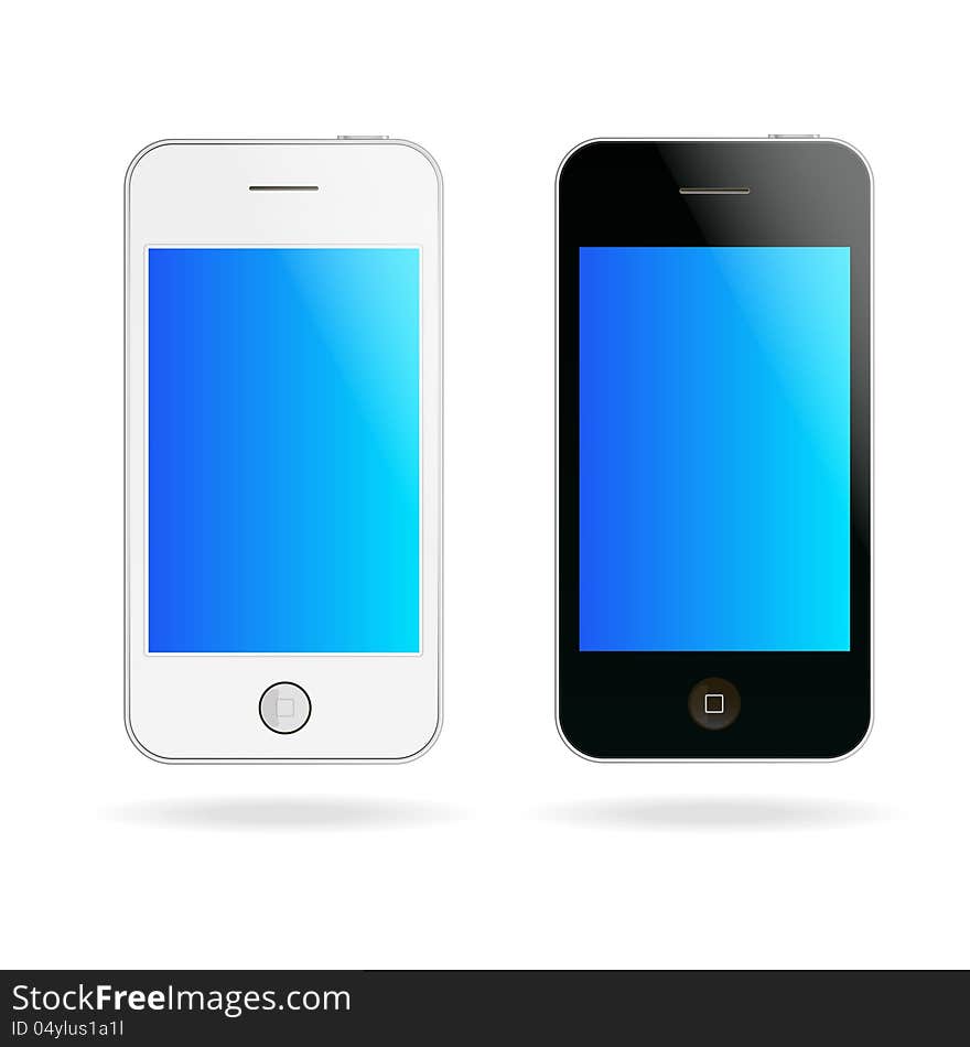 Realistic vector touch phones on white background