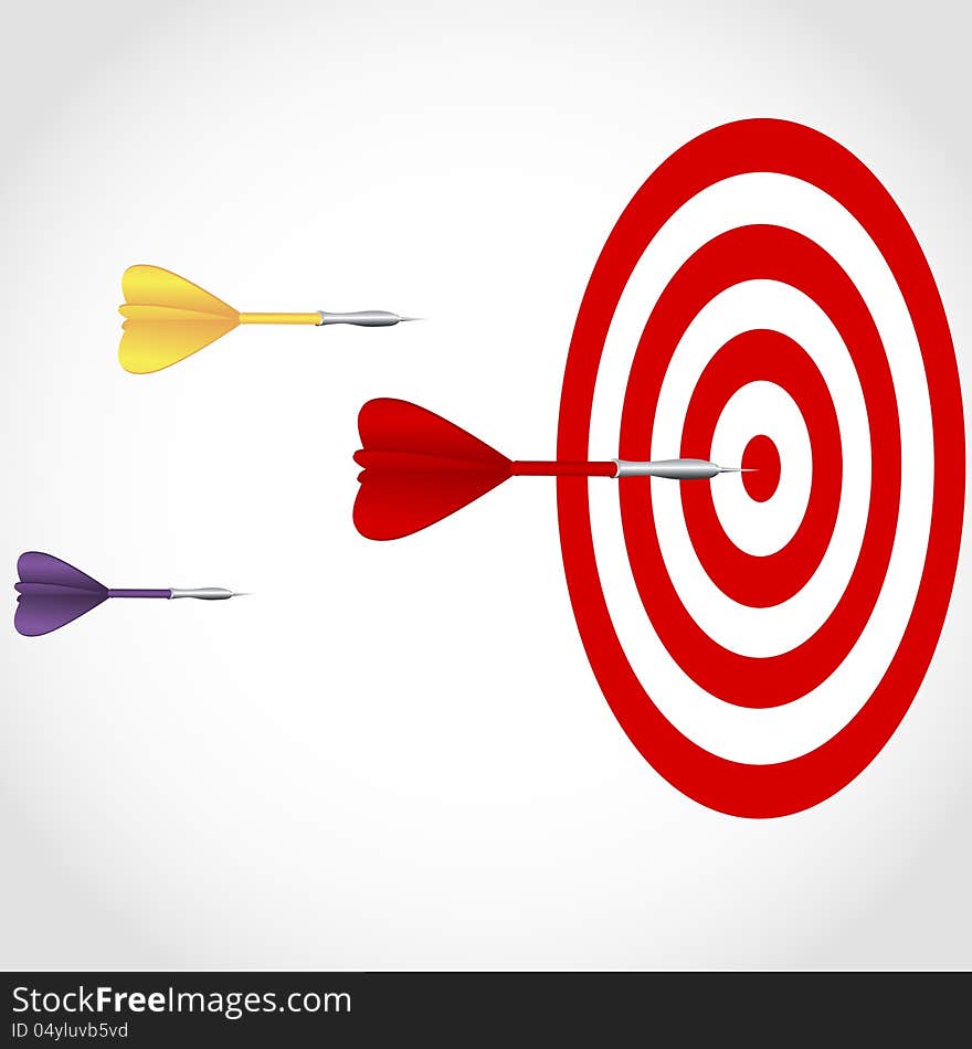 Vector darts hitting a target on white background. Vector darts hitting a target on white background