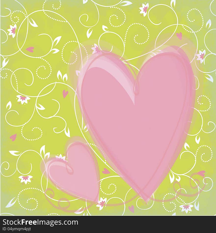 Background with flowers and hearts