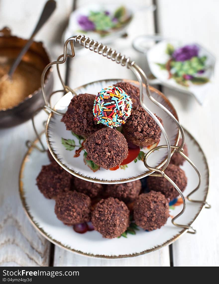 Homemade candies on white background