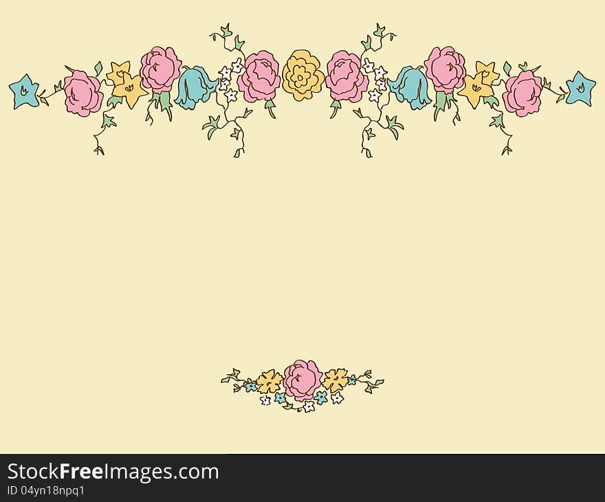 Card with hand drawing floral elements in romantic style. Card with hand drawing floral elements in romantic style