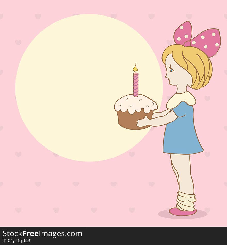 Birthday background with girl and cake