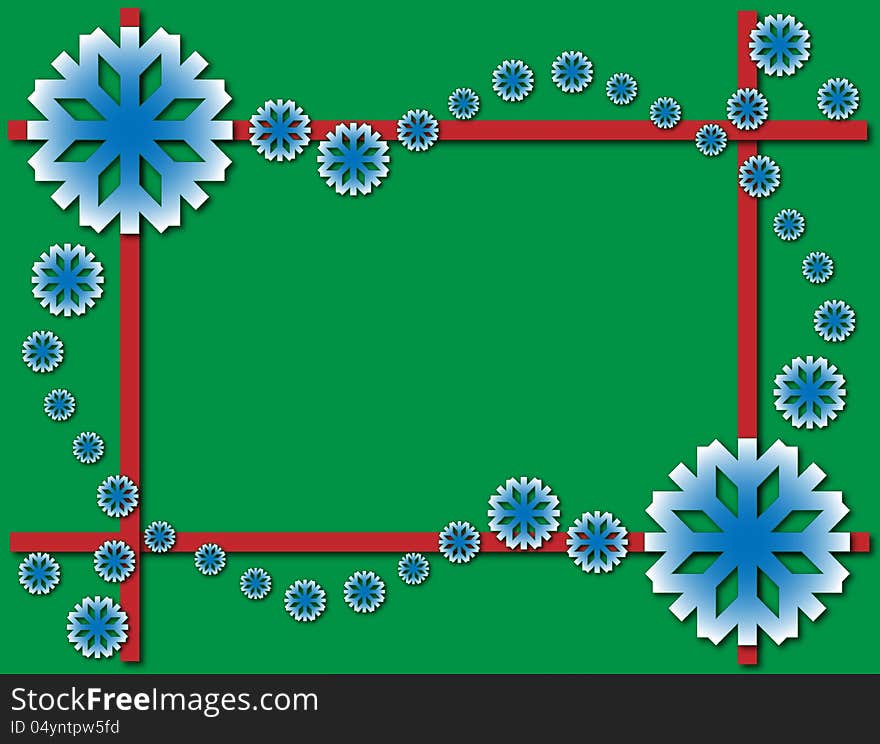 Green christmas background with white and blue snowflakes. Green christmas background with white and blue snowflakes