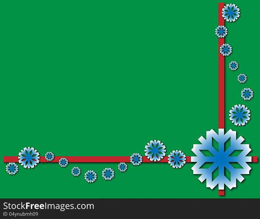 Green christmas background with white and blue snowflakes. Green christmas background with white and blue snowflakes