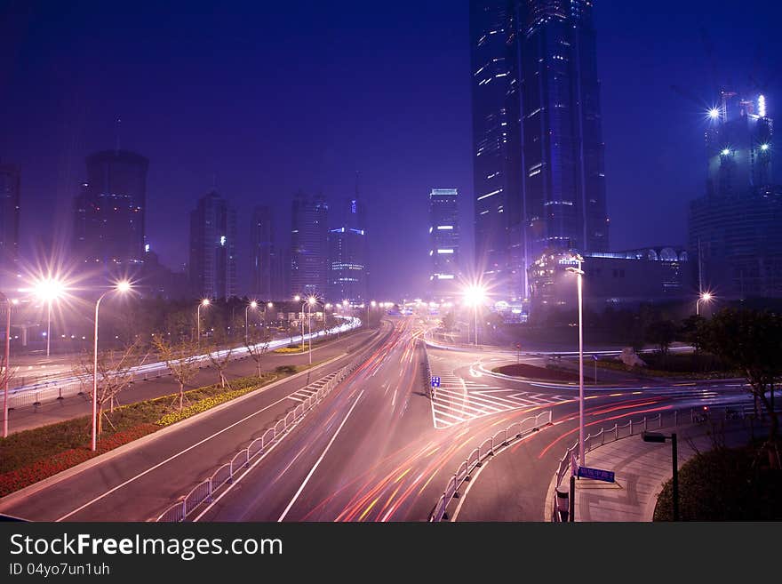 Shanghai Pudong roads of the city at night. Shanghai Pudong roads of the city at night