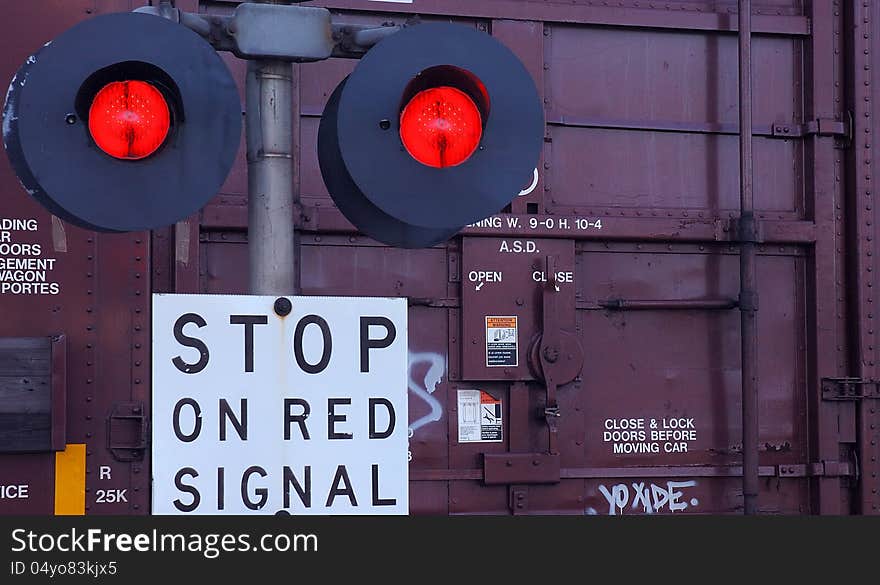 Crossing signal with flashing red lights. Crossing signal with flashing red lights