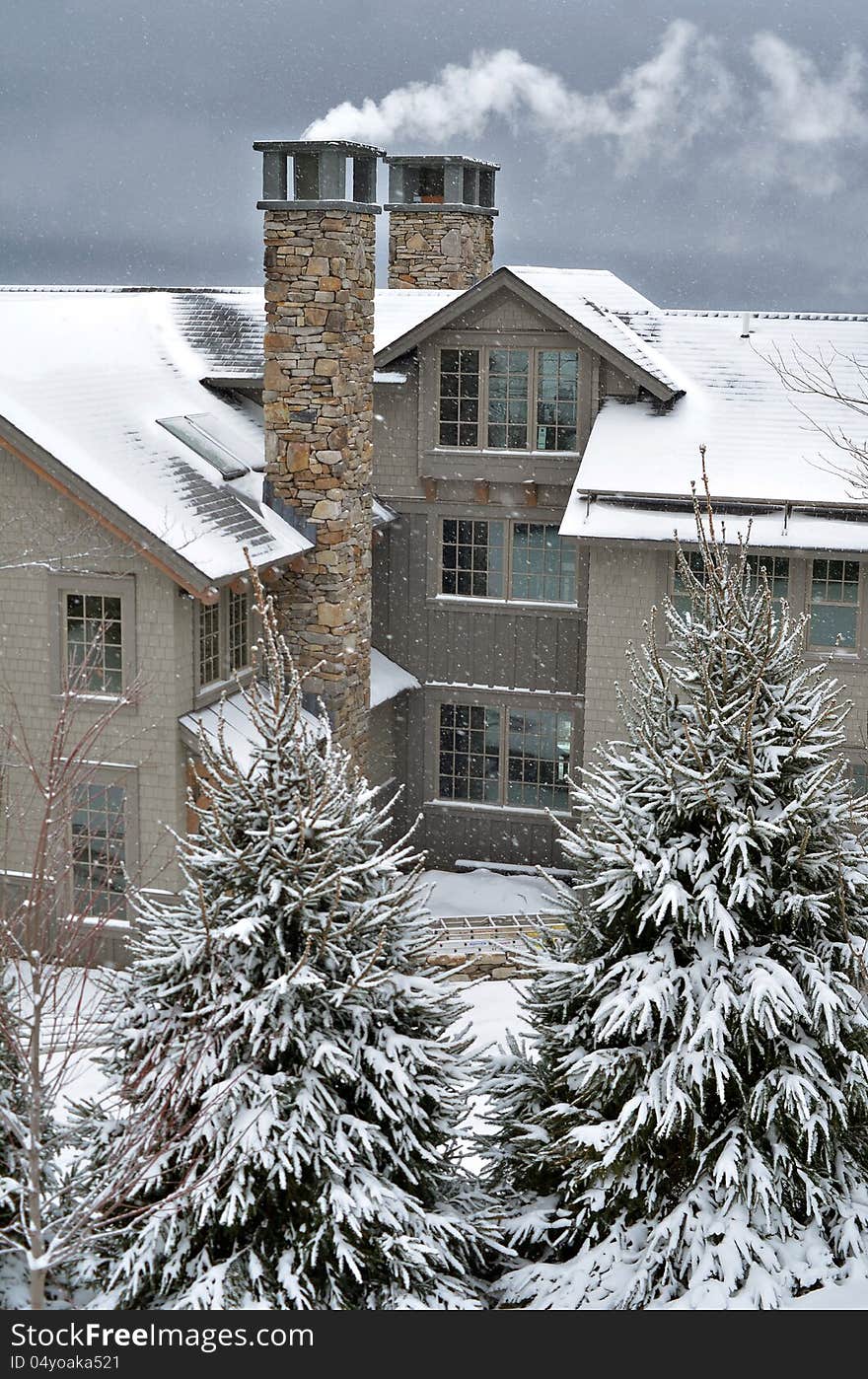 View to slope-side condos at Stratton ski resort, Vermont