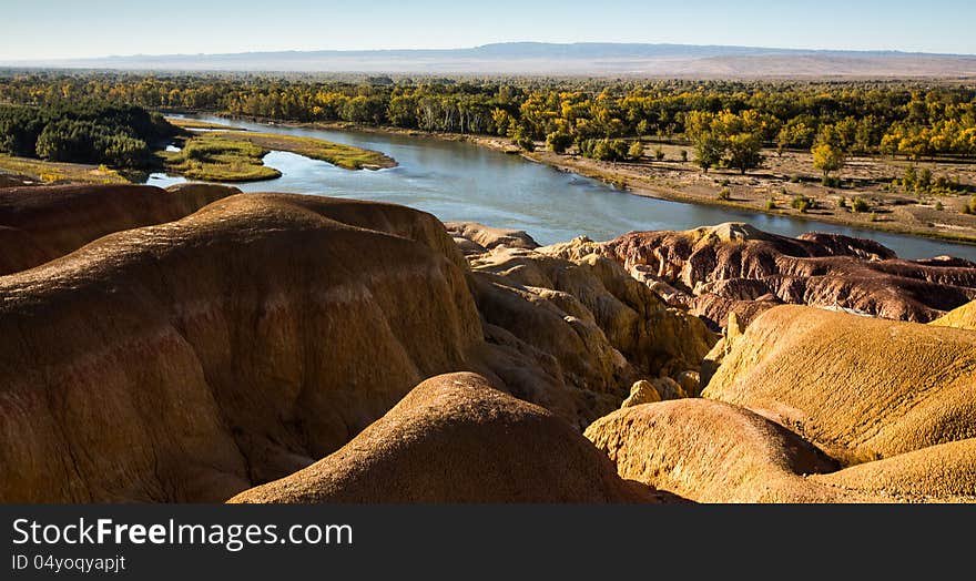 Multicolored mountain scenery of Xinjiang, China. Multicolored mountain scenery of Xinjiang, China.