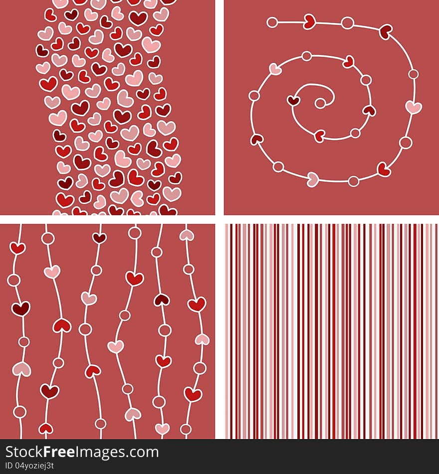 Set of heart backgrounds and decor elements, vector illustration