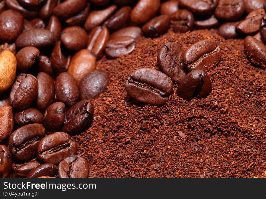 Closeup of coffee beans background