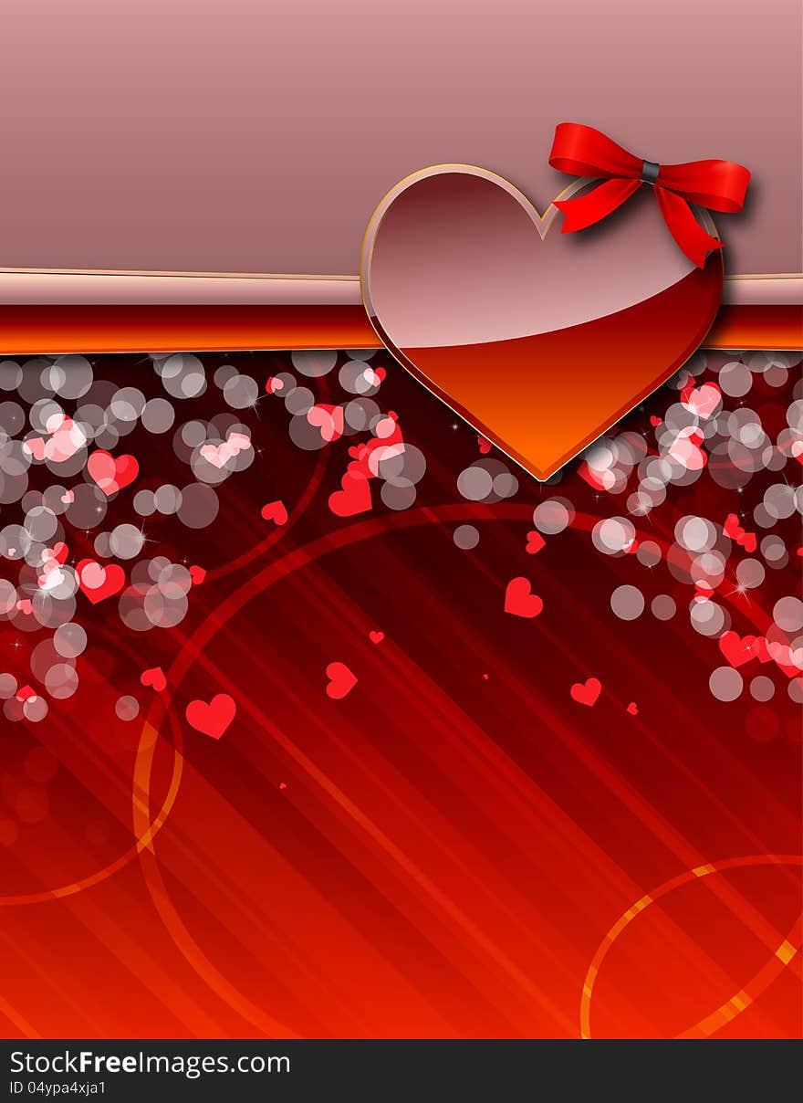 Valentines Day background with bokeh lights and a big red heart.