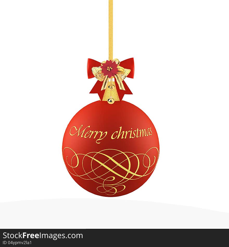 Christmas ball with bells and the words Merry Christmas