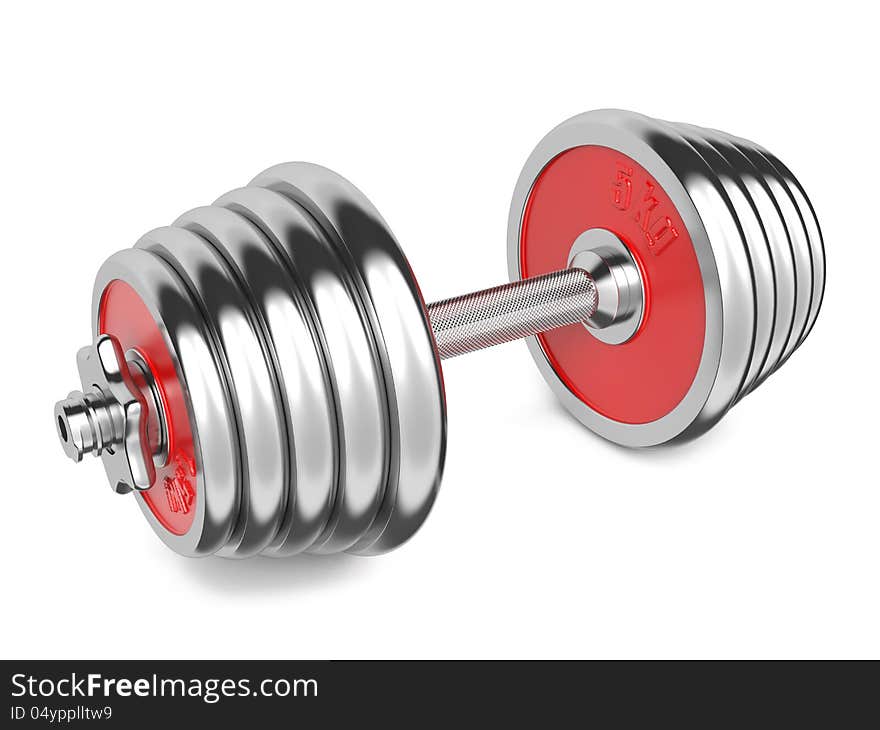 Two Iron Dumbbells Isolated on White Background. 3d. Two Iron Dumbbells Isolated on White Background. 3d