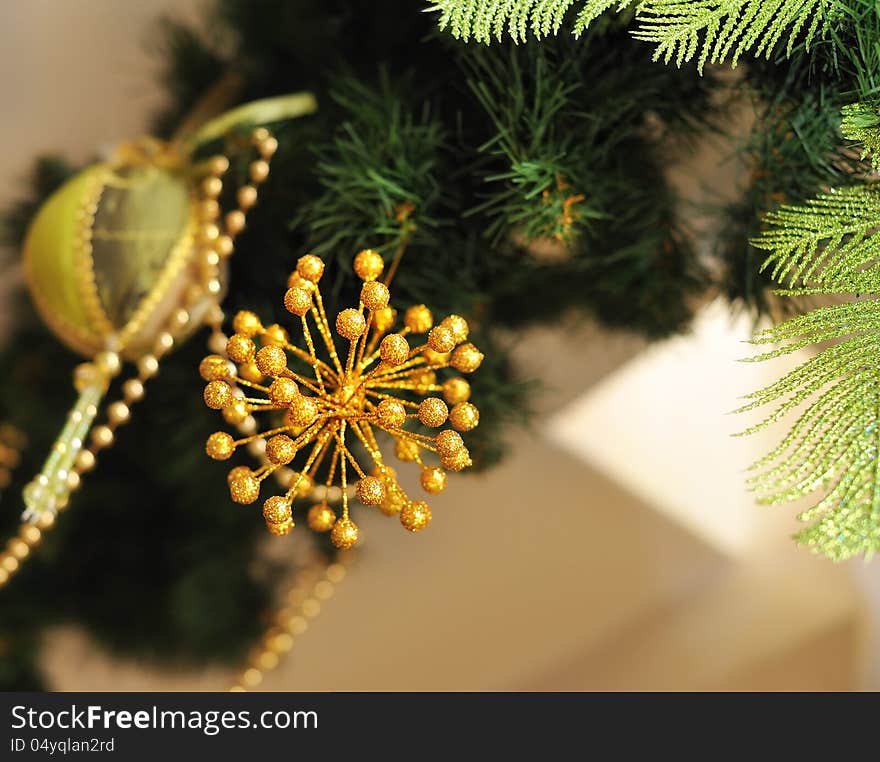 Christmas tree decorated with different beautiful toys. Christmas tree decorated with different beautiful toys