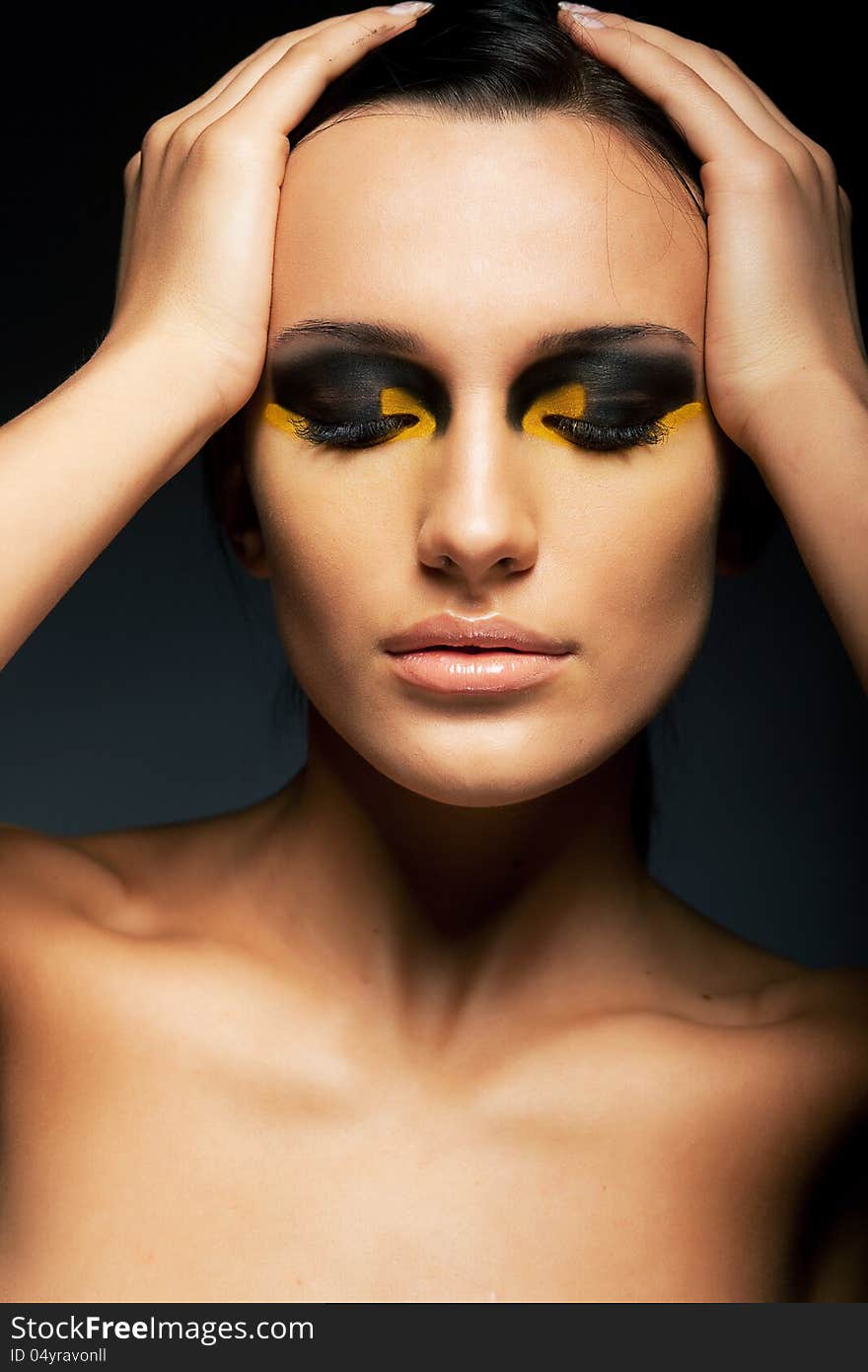 Woman, Closed Eyes - False Lashes, Bright Makeup