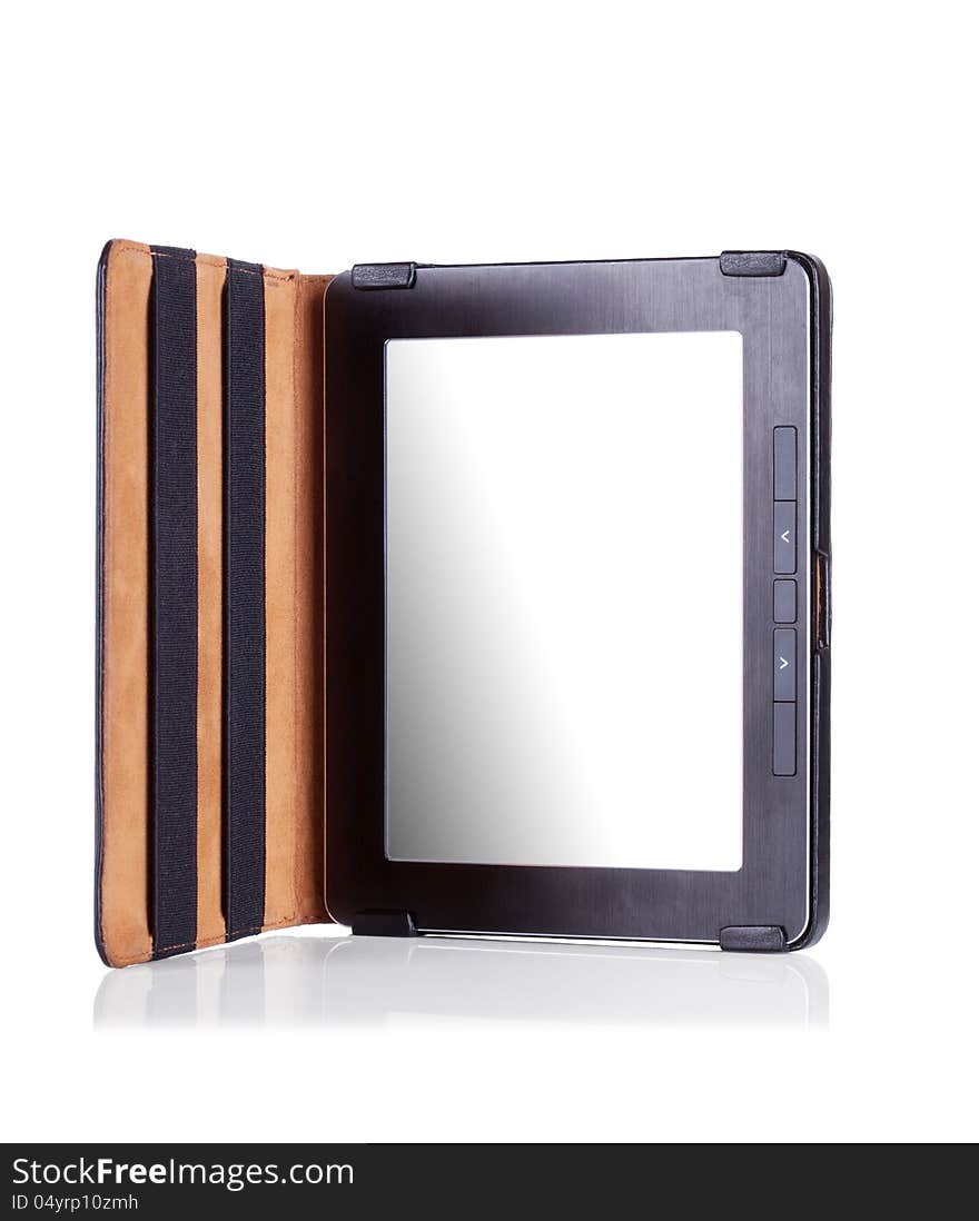 Portable e-book reader on white background. Portable e-book reader on white background