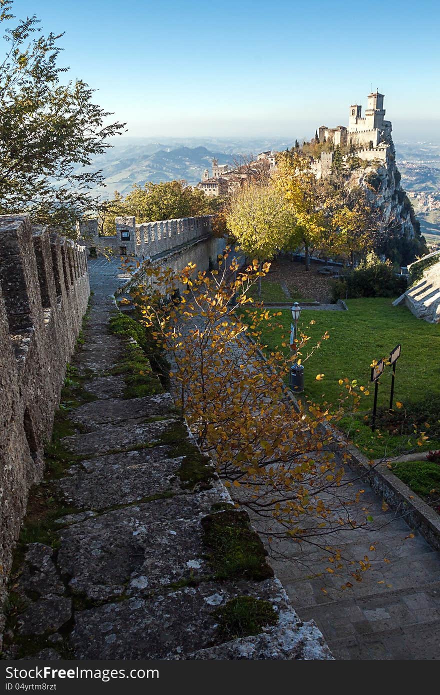 Castle of San Marino viewed from a nearest hill