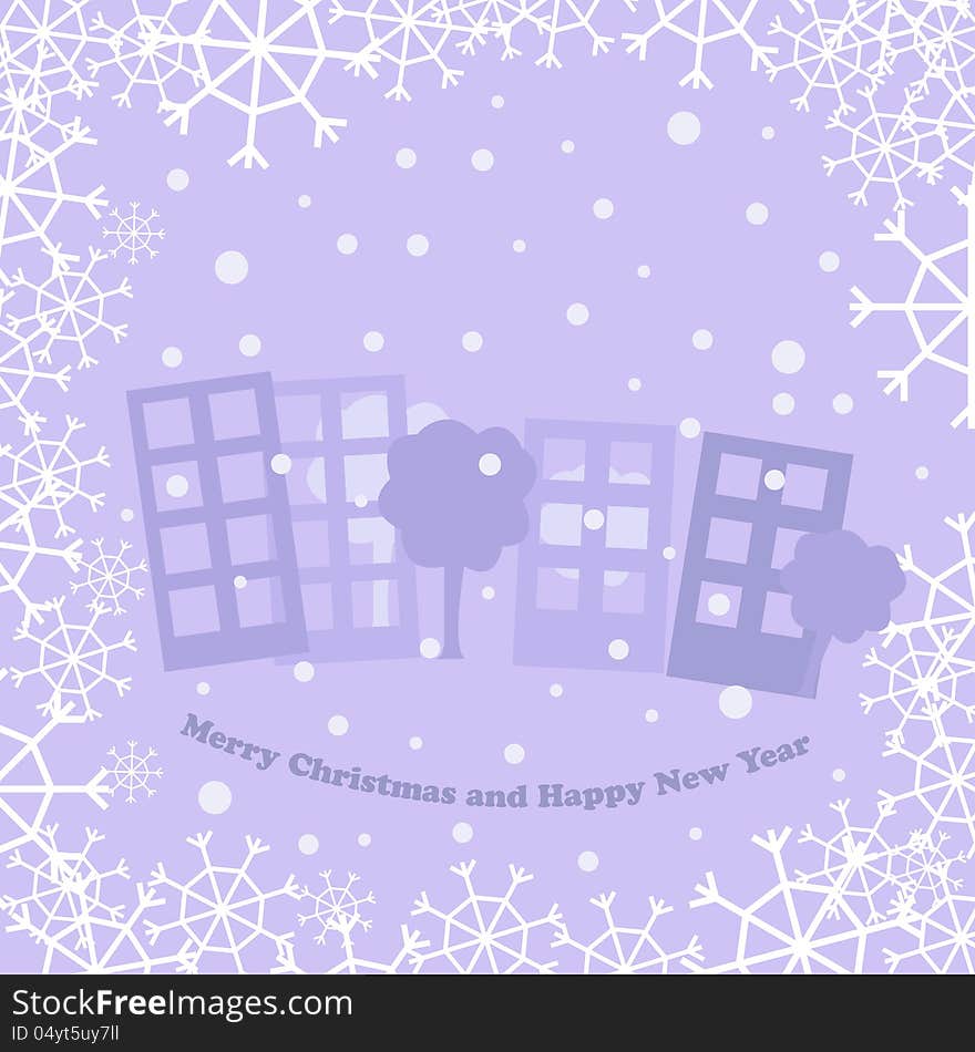 Vector christmas card with town