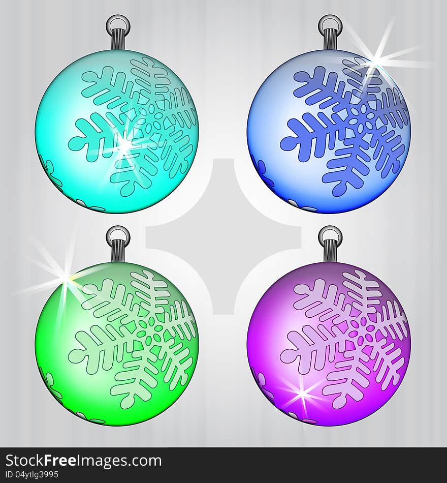 Four Colorful Ball Decoration Set With Snow Motive