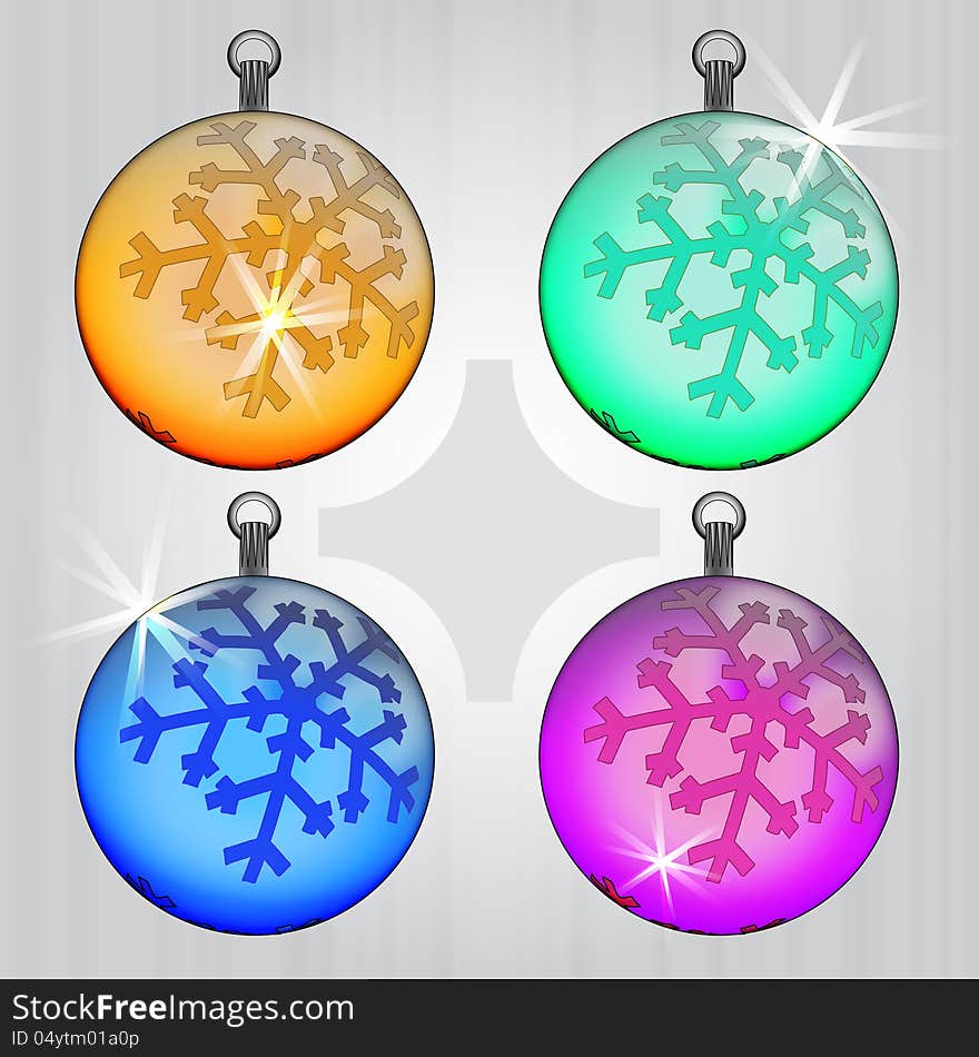 Four colorful ball decoration design with snowflake motive vector illustration. Four colorful ball decoration design with snowflake motive vector illustration