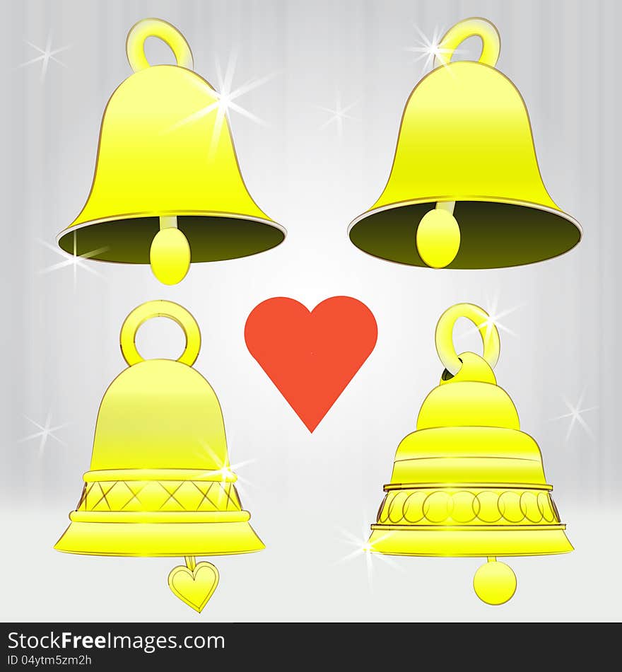 Four glittering golden bell decoration vector series illustration. Four glittering golden bell decoration vector series illustration