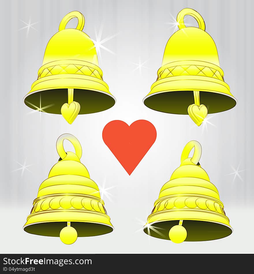 Four Glittering Golden Bell Decoration Vector Pack