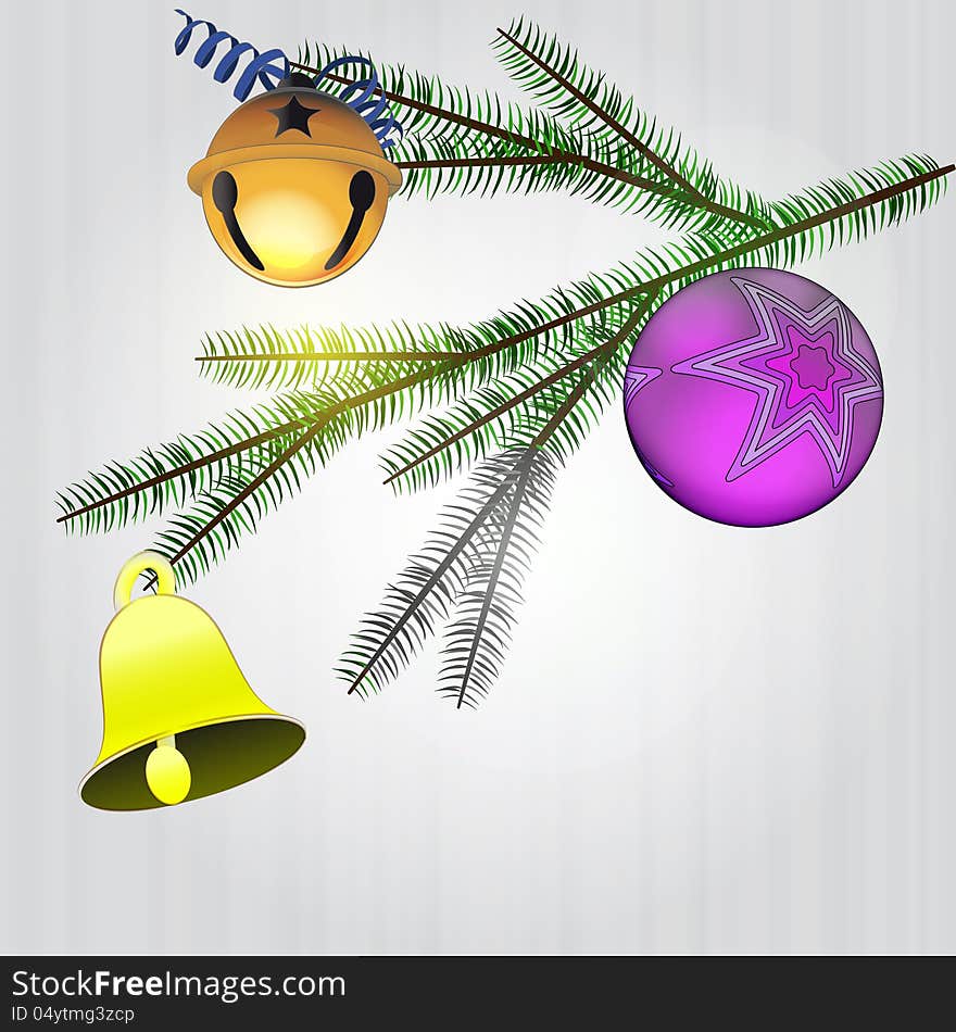 Magic spruce branch with christmas decoration vector illustration