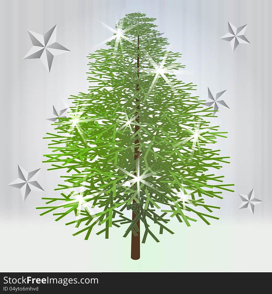 Classical Green Christmas Tree With Stars