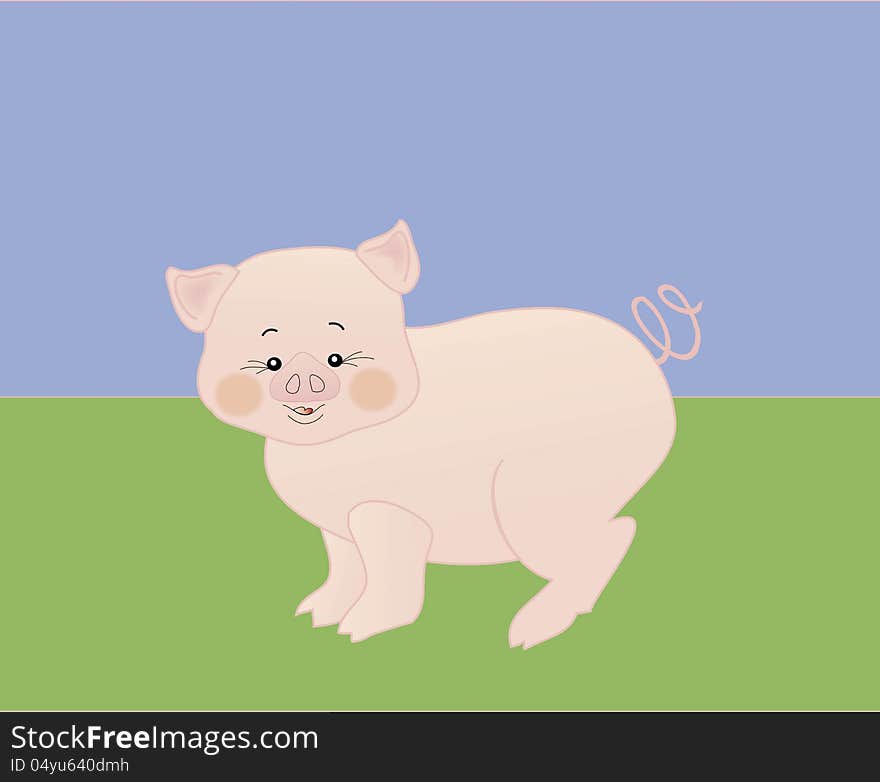 Vector cartoon image of little pink pretty piglet. Vector cartoon image of little pink pretty piglet