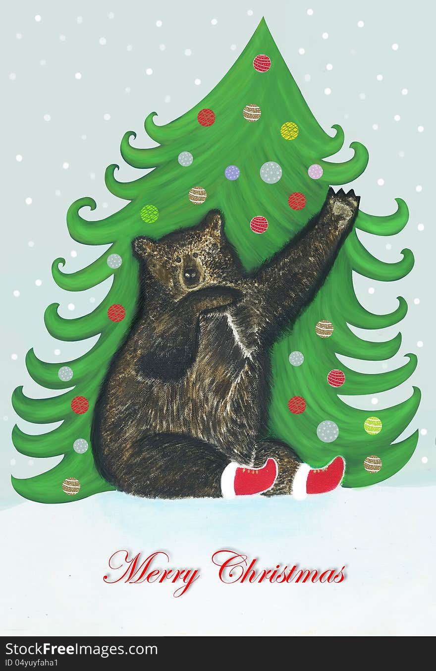 Christmas card depicting a bear very nice Christmas. Christmas card depicting a bear very nice Christmas.