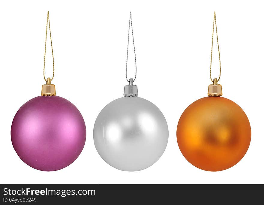 Baubles with ribbon against white background. Baubles with ribbon against white background.